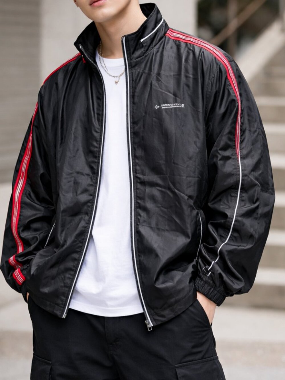 Dunlop Jacket Mens 4L XXL Wind Breaker Striped Black Red Sport Motorcycle Racing